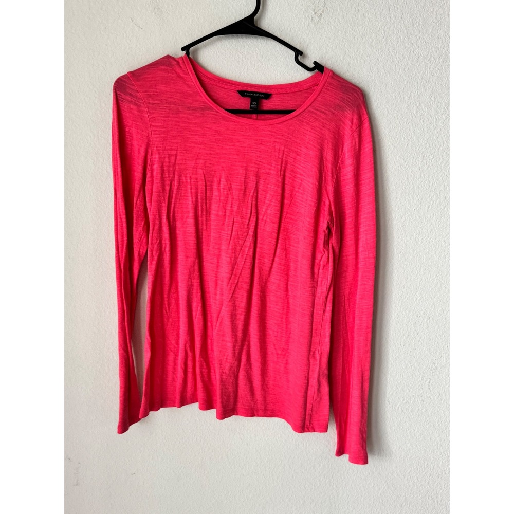Banana Republic Womens XS Hot Pink Slub Knit Long Sleeve Crew Neck Tee Shirt